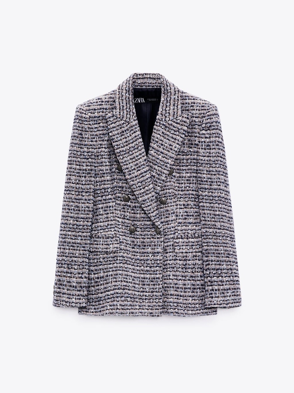 ZARA Textured Tweed Double-Breasted Blazer - Picture 2 of 5
